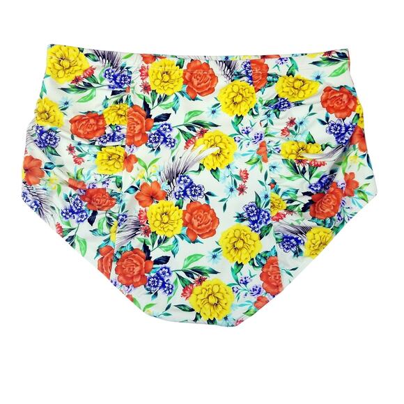 TORRID HIGH WAIST SWIMSUIT BOTTOM WHITE FLORAL RUCHED SWIM SZ 1 1X BIKINI - Picture 4 of 6